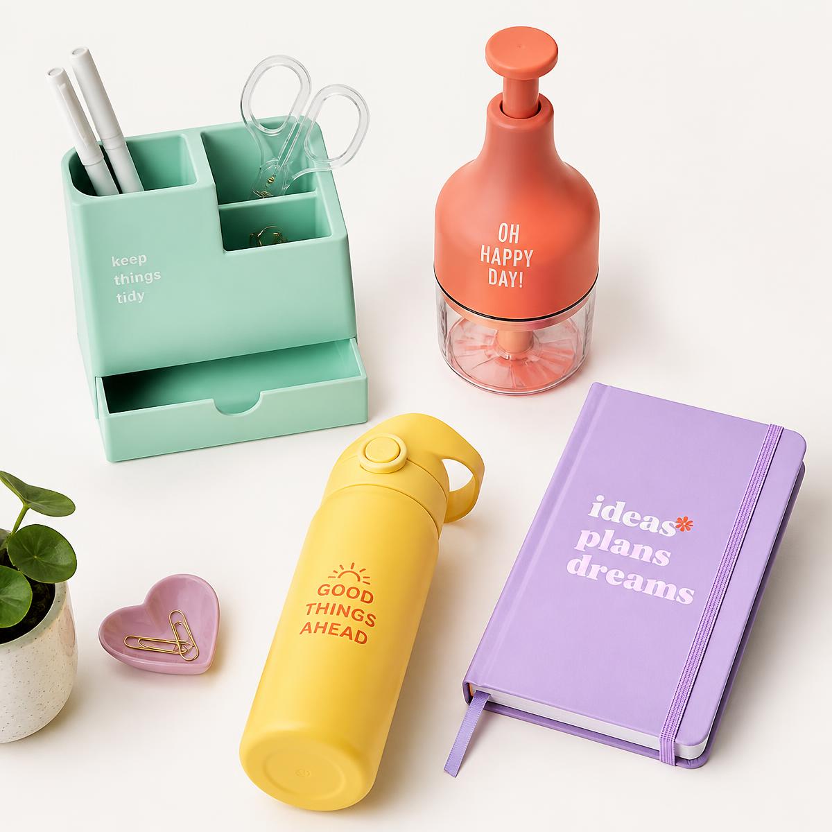 Colorful Fun Object everyday products arranged on a soft background